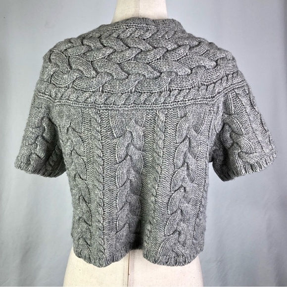BCBG MaxAzria vintage cropped cabled sweater short sleeve wool grey S - Picture 4 of 9